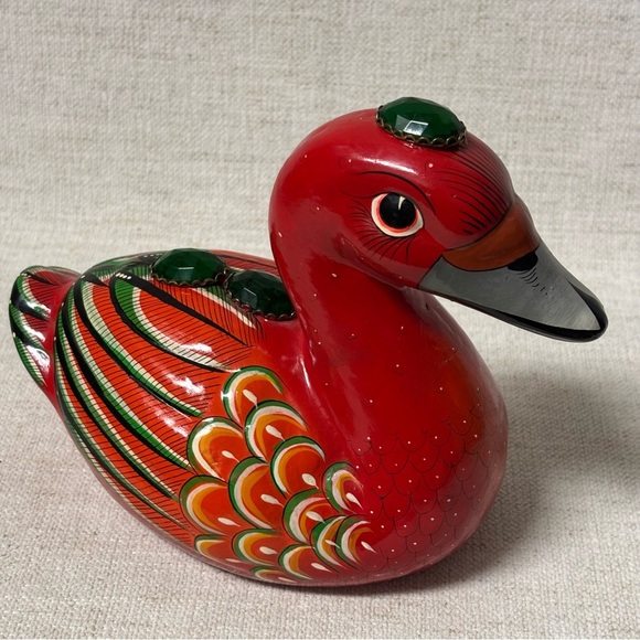 Vintage Tonala Mexican Pottery Clay Duck Folk Art Hand Painted Mexico Signed - Picture 5 of 12